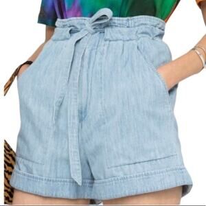 Isabel Marant Etoile Marius Light Blue Cotton Tie Waist Utility Shorts 38 NWOT